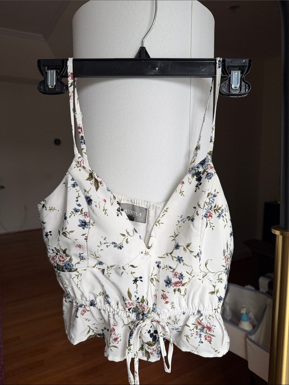 Cream Floral Drawstring Crop Top